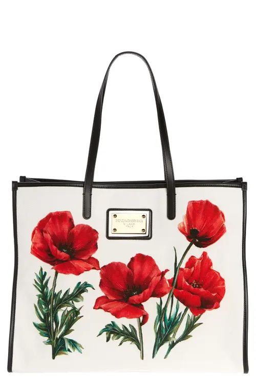 Dolce & Gabbana Floral Print Canvas Tote in Papaveri Bianco at Nordstrom | Nordstrom