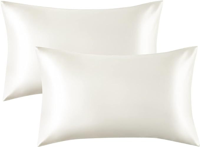 Amazon.com: Bedsure Satin Pillowcases Standard Set of 2 - Ivory Silk Pillow Cases for Hair and Sk... | Amazon (US)