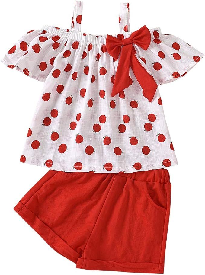Toddler Baby Girls Clothes Ruffle Cami Polka Dot Tank Tops Blouse Striped Shorts Pants Summer Out... | Amazon (US)