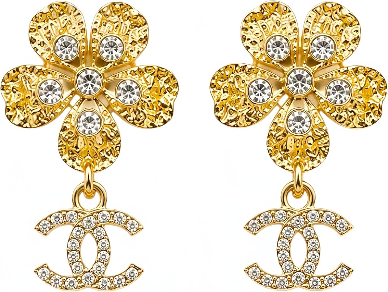 Designer Earrings for Women,Flower drop Earrings,Gold-Tone Crystal Embellished Flower Dangle Earr... | Amazon (US)
