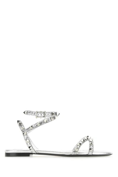 Valentino Garavani Rockstud Flair Glitter Flat Sandals | Cettire Global