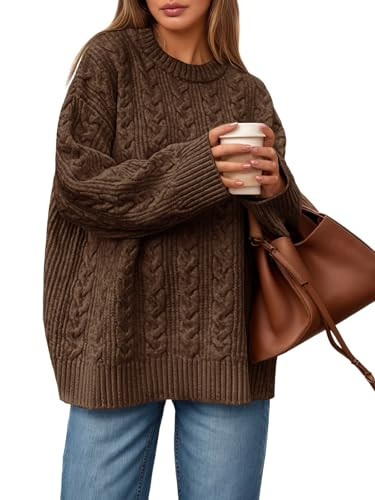 Saodimallsu Womens Cable Knit Sweater Oversized Long Sleeve Chunky Knit Crew Neck Fall Pullover S... | Amazon (US)