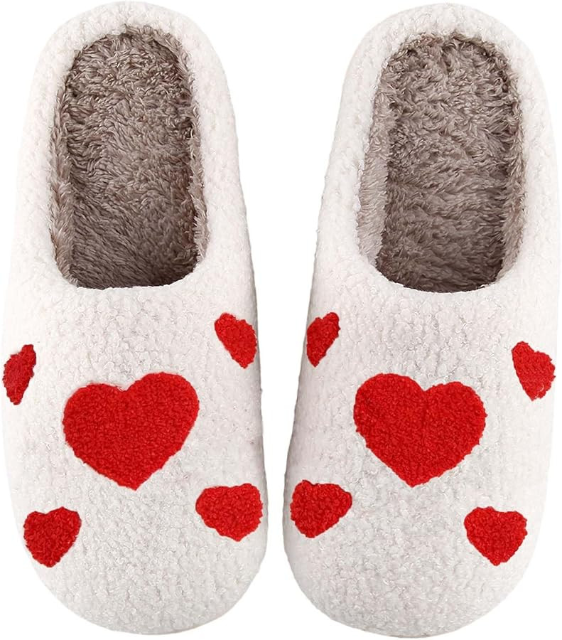 DATAROPE Heart Slippers Valentines Slippers For Women Men Indoor Fuzzy Warm Cotton Cozy Bedroom S... | Amazon (US)