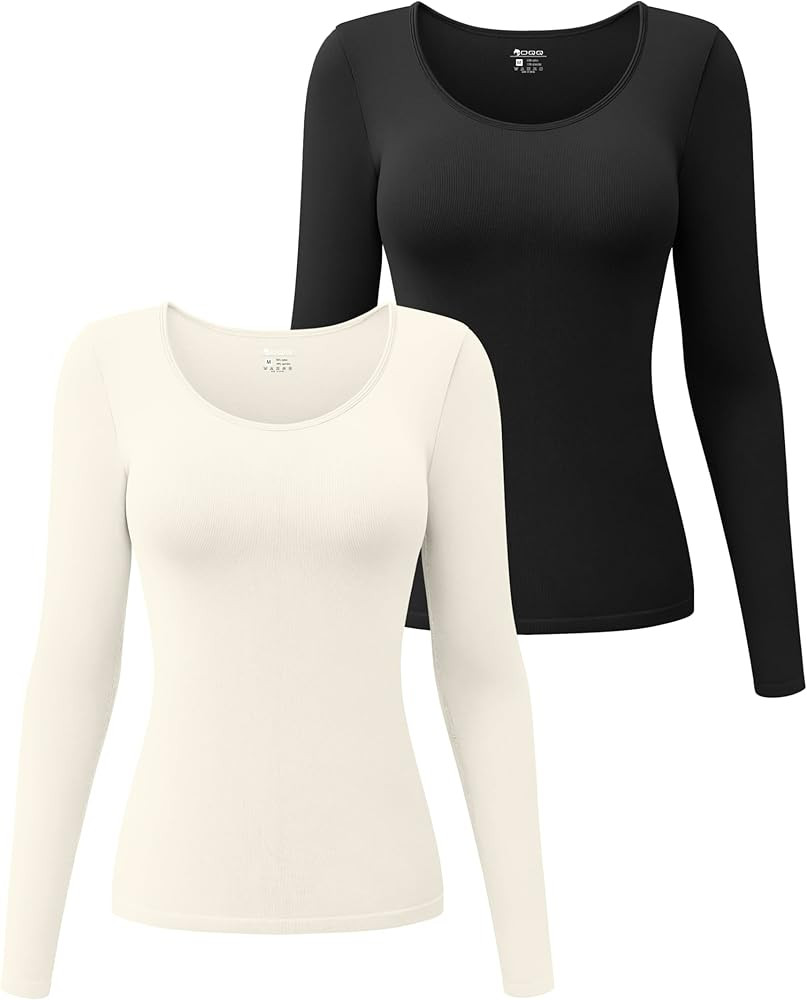 OQQ Womens 2 Piece Long Sleeve Tops Round Neck Stretch Fitted Underscrubs Layer Tee Shirts Tops | Amazon (US)