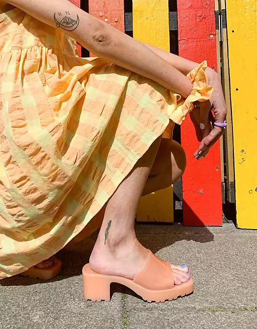 Bershka mid heel jelly sandal in peach | ASOS (Global)