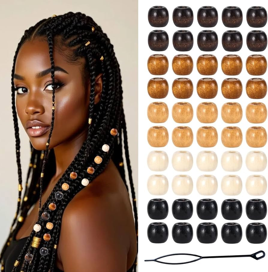 95 Pcs Wood Hair Beads for Braids & Dreadlocks, 12X11mm Natural Wooden Beads Hair Accessories for... | Amazon (US)