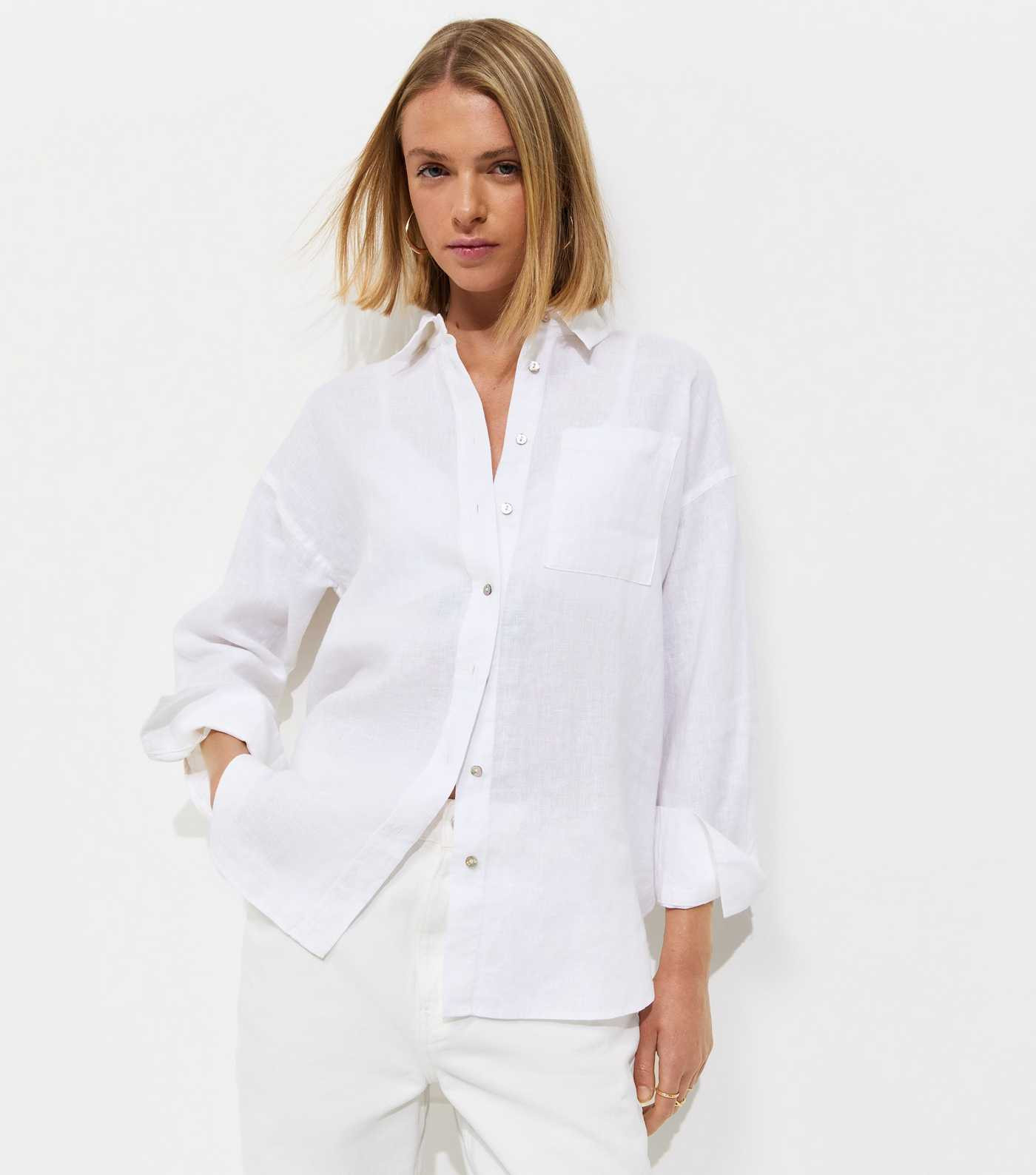 White Pure Linen Oversized Long Sleeve Shirt | New Look | New Look (UK)