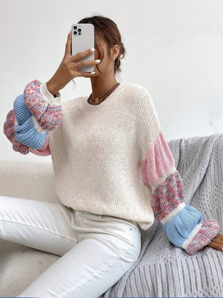 SHEIN Essnce Colorblock Drop Shoulder Sweater | SHEIN