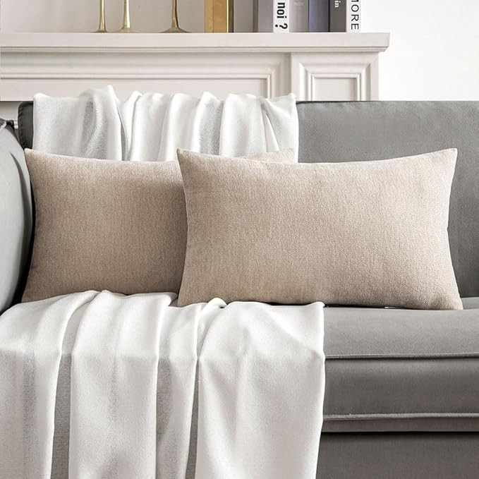 MIULEE Pack of 2 Beige Decorative Pillow Covers 12x20 Inch Soft Chenille Couch Throw Pillows Farm... | Amazon (US)