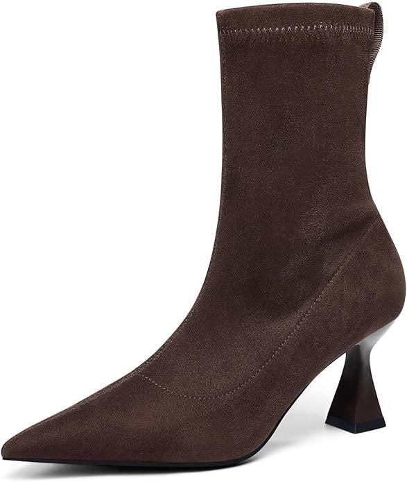 Coutgo Womens Ankle Boots Pointed Toe Low Kitten Heel Side Zipper Office Dress Fall Booties Shoes | Amazon (US)