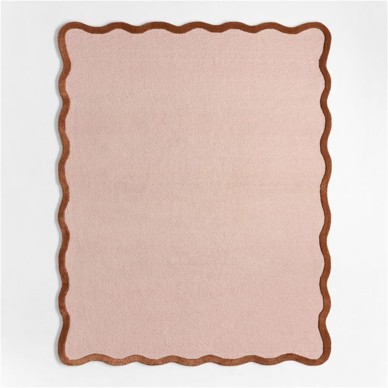 Wavy Border Pink Tint Kids Performance Area Rug 5'x8' | Crate & Barrel