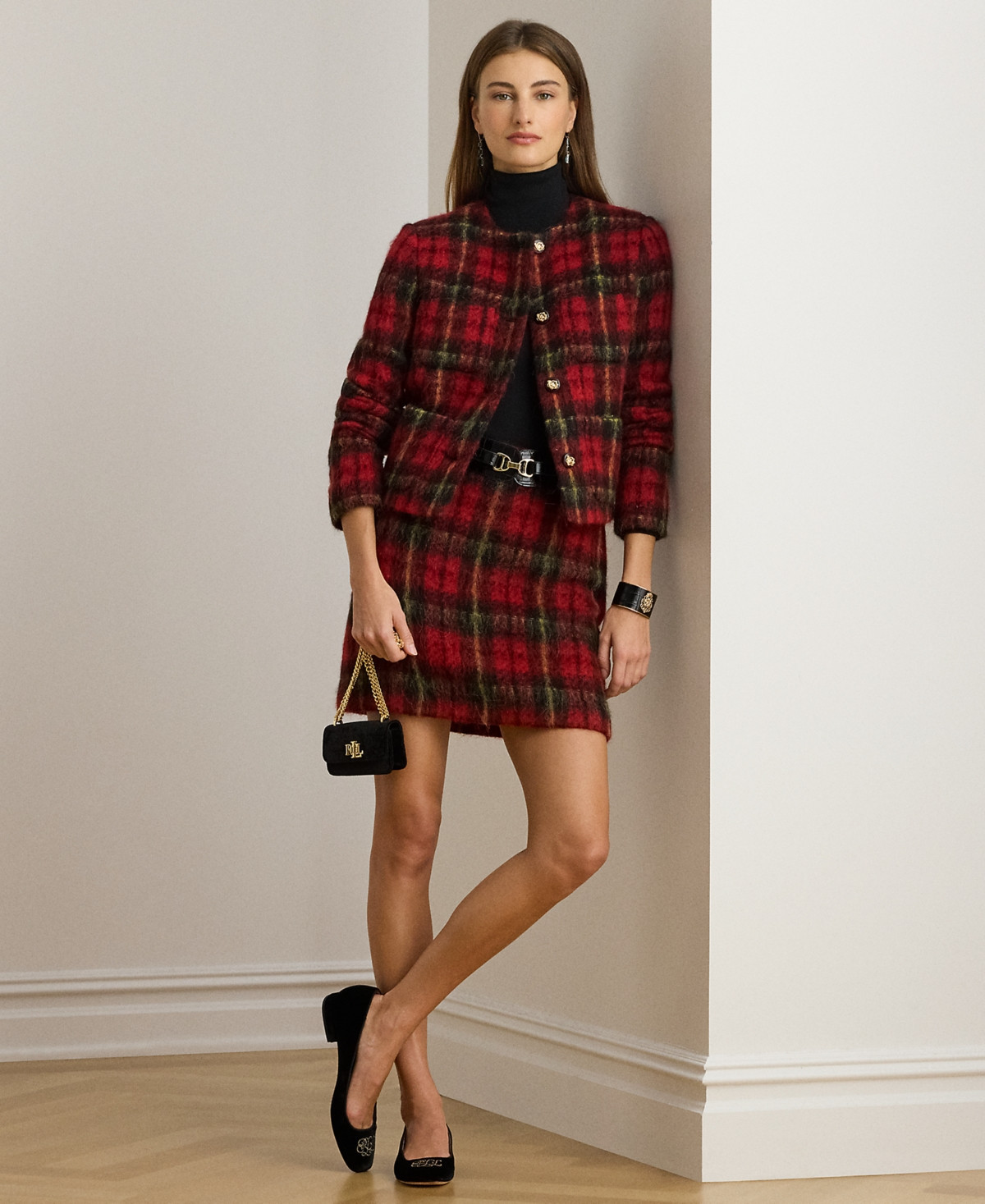 Lauren Ralph Lauren Petite Pencil Mini Skirt - Red/black/yellow Multi | Macy's