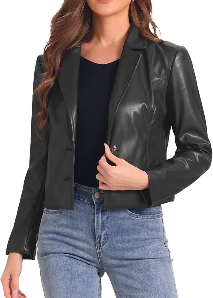 Allegra K Faux Leather Jacket for Women's Motorcycle Moto Biker Coat Casual Cropped PU Leather Ja... | Amazon (US)