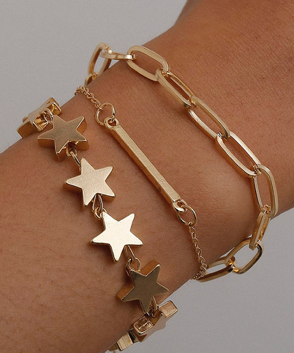 Don't AsK Women's Bracelets Gold - Goldtone Star Chain Link Bracelet Set | Zulily