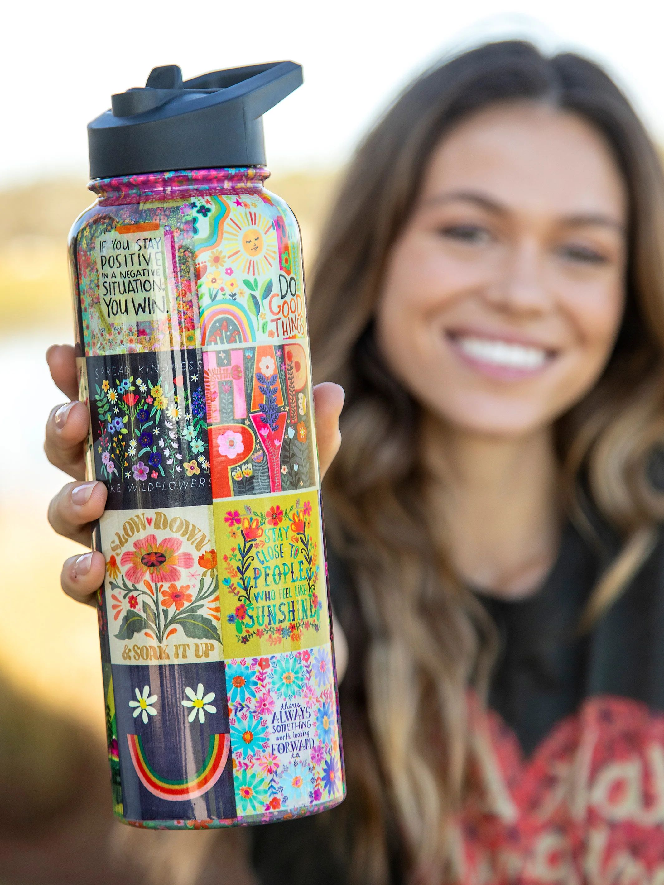 XL Stainless Steel Water Bottle - Chirp Patchwork | Natural Life