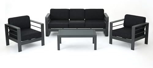 Christopher Knight Home Cape Coral Outdoor Grey Aluminum 4 Piece Sofa Conversation Set with Water... | Amazon (US)