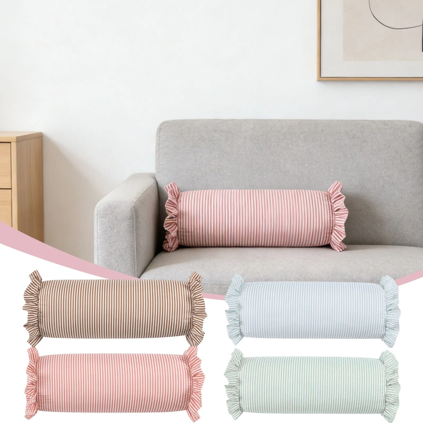 Sentmoon Sofa Pillows Throw Pillows Striped Bolster Pillow with Ruffled Edges Soft Cylindrical Ne... | Walmart (CA)