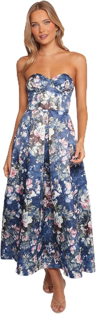 Petal & Pup Women's Darina-Strapless-midi-Dress-Midnight-Floral | Amazon (US)