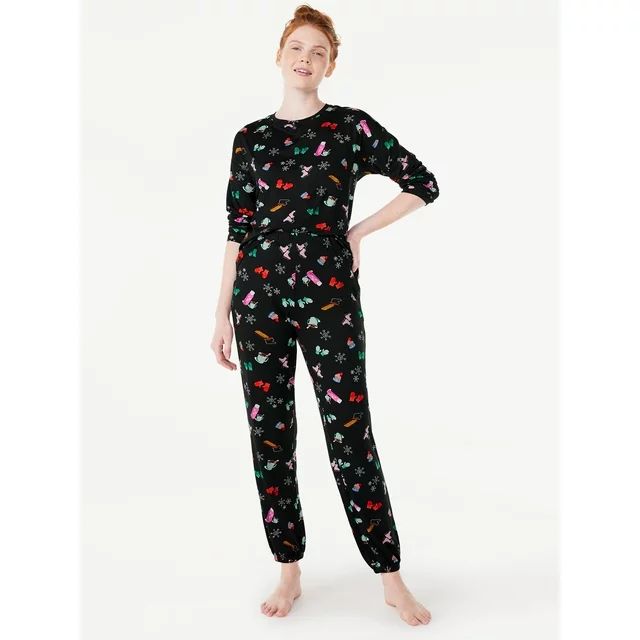 Joyspun Women’s Long Sleeve Tee and Joggers, 2-Piece Pajama Set, Sizes S-3X | Walmart (US)