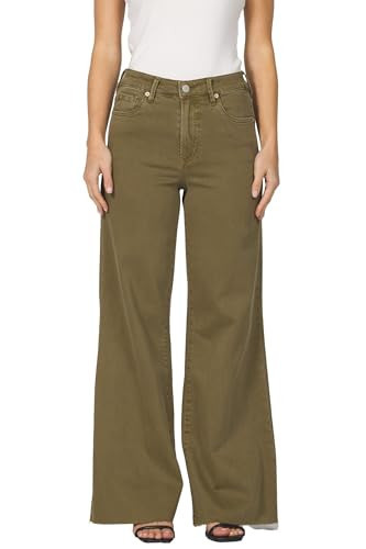 DEAR JOHN Fiona Wide Leg Jeans Women's High Rise Full Inseam Cut Off Hem Denim Pants - Olive Branch - 32 | Amazon (US)