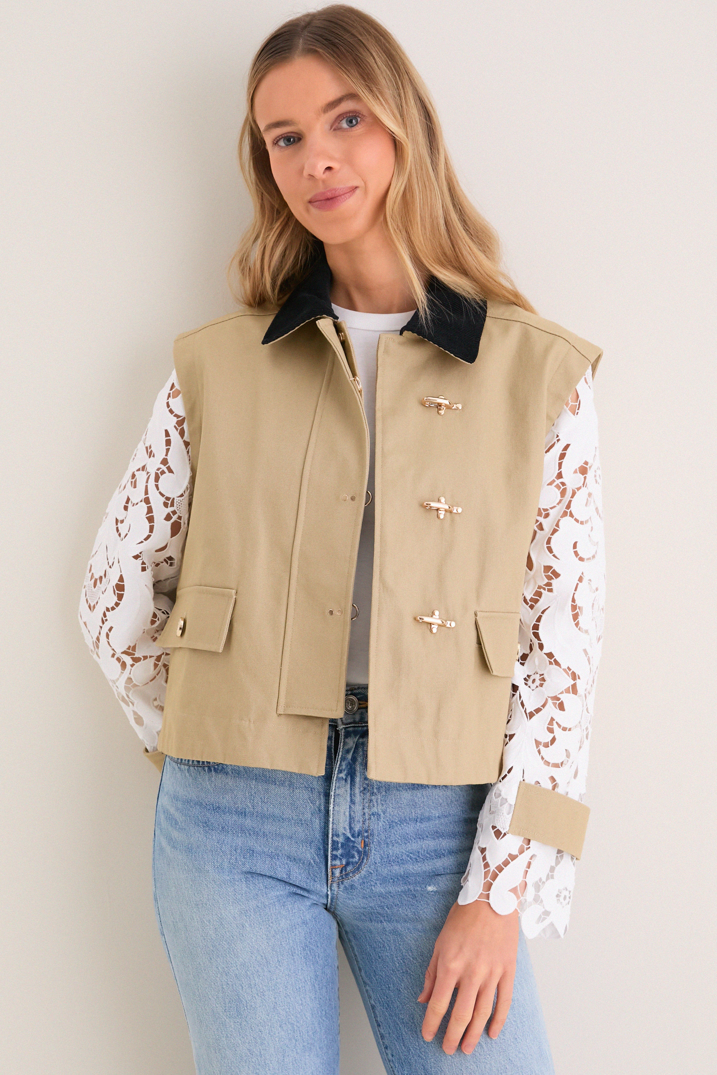 Khaki with Lace Sleeves Clarisse Jacket | Tuckernuck (US)