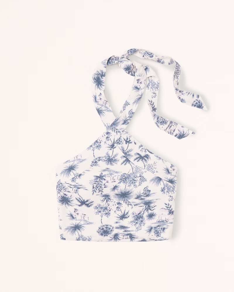 Cropped Linen-Blend Halter Top | Abercrombie & Fitch (US)
