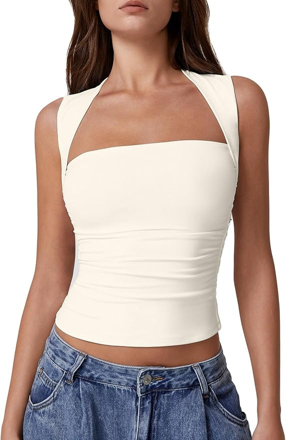QINSEN Women's Square Neck Slim Fit Tank Top | Amazon (US)