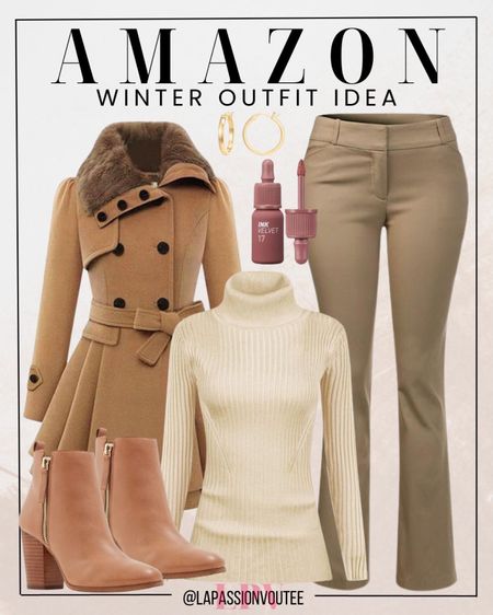 Elevate your winter elegance with Amazon's curated ensemble: a timeless coat, paired with a long sleeve top and chic pants, perfectly complemented by stylish boots. Add a touch of glamour with statement earrings and a bold lipstick. Embrace the season with sophistication.

#LTKstyletip #LTKSeasonal #LTKHoliday