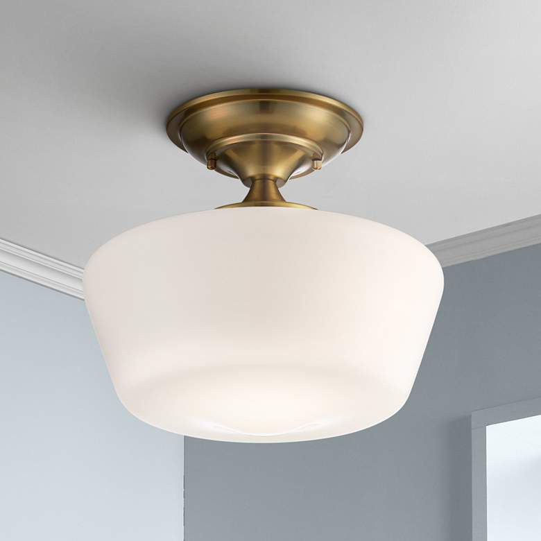 Regecy Hill Soft Gold 12" White Glass Schoolhouse Ceiling Light - #71N89 | Lamps Plus | Lamps Plus