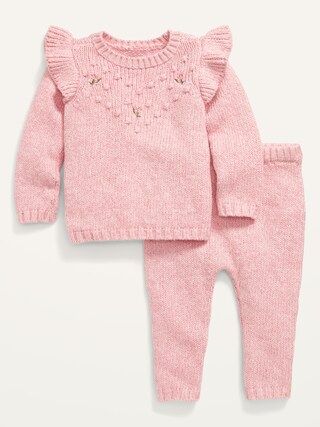 Soft-Knit Embroidered Ruffle-Trim Sweater and Pants Set for Baby | Old Navy (US)