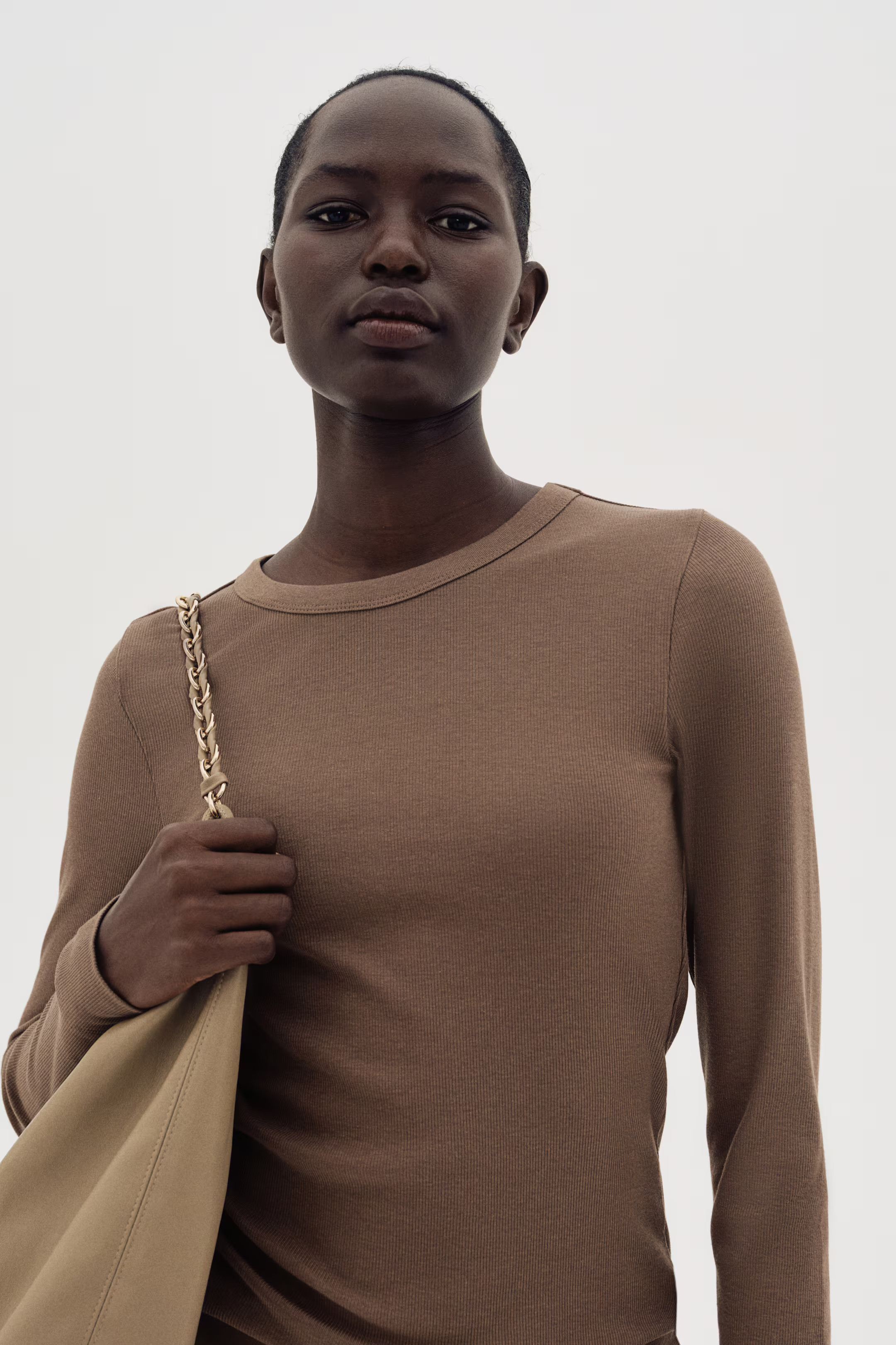 Ribbed Top - Dark taupe - Ladies | H&M US | H&M (US + CA)