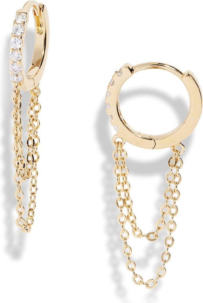 Chain Drop Huggie Hoop Earrings | Nordstrom | Nordstrom