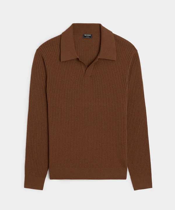 Silk-Cashmere Ribbed Montauk Sweater Polo | Todd Snyder
