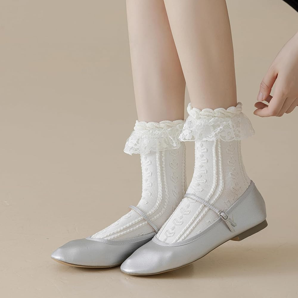 BIVOLU Womens Crew Socks Lace Ruffle Frilly Cotton Cute Princess Ankle Dress Socks for Girl 5 Pac... | Amazon (US)