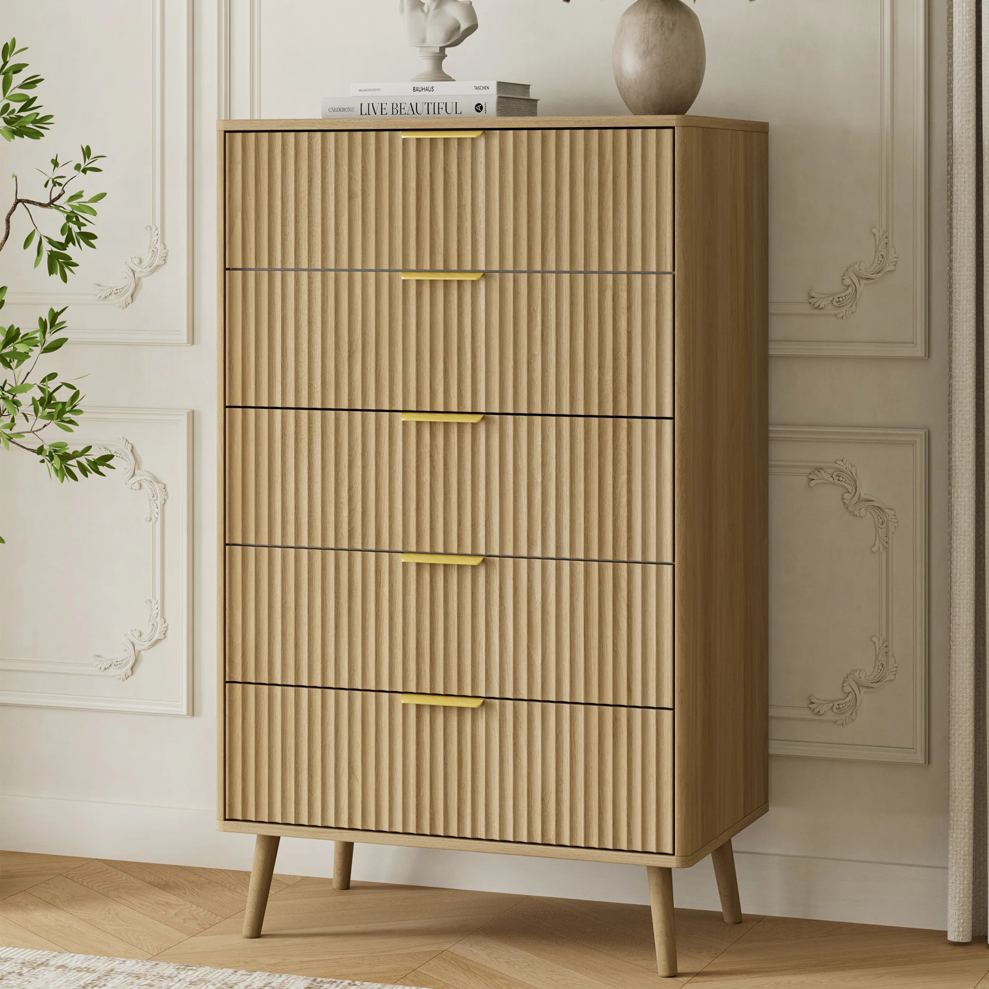 George Oliver Fluted 5-Drawer Dresser For Bedroom, 28" Modern Chest Of Drawers With Deep Drawers,... | Wayfair North America