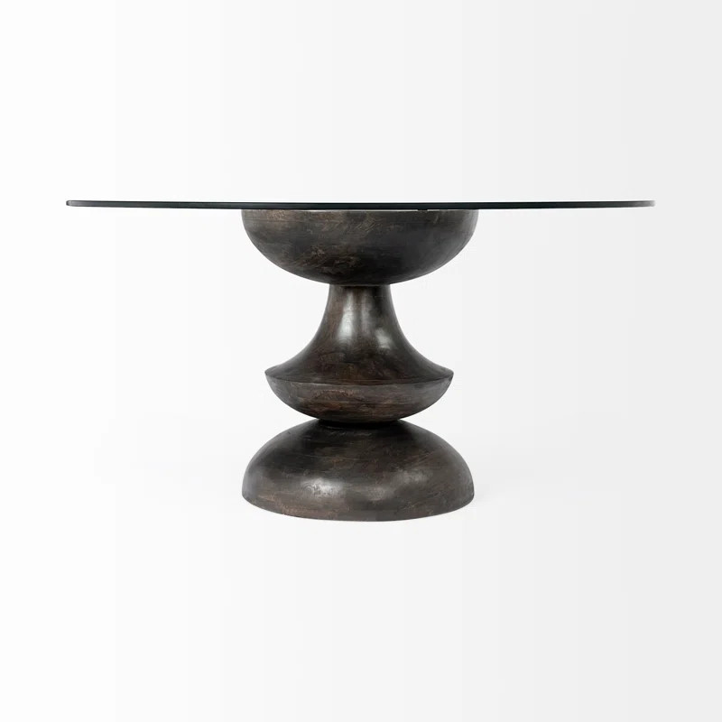 Joss & Main Dorothea Round Glass Top Solid Wood Base Dining Table | Wayfair | Wayfair North America