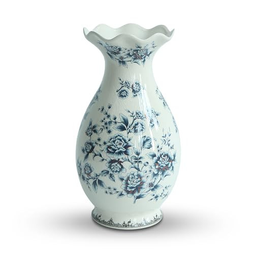 Modern Large Table Ceramic Blue and White Flower Vase -14.6 inch Tall -Home Decor Living Room Kitchen Bedroom Decorations for House Book Shelf Office Coffee Desk Dining Fireplace. (Blue and White) | Amazon (US)