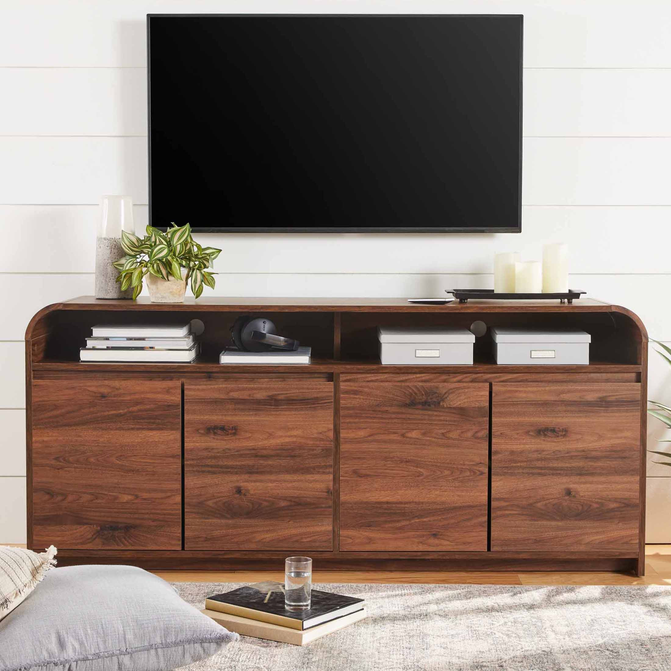 Better Homes & Gardens Juliet Curved TV Stand for TVs up to 75”, Walnut Finish - Walmart.com | Walmart (US)