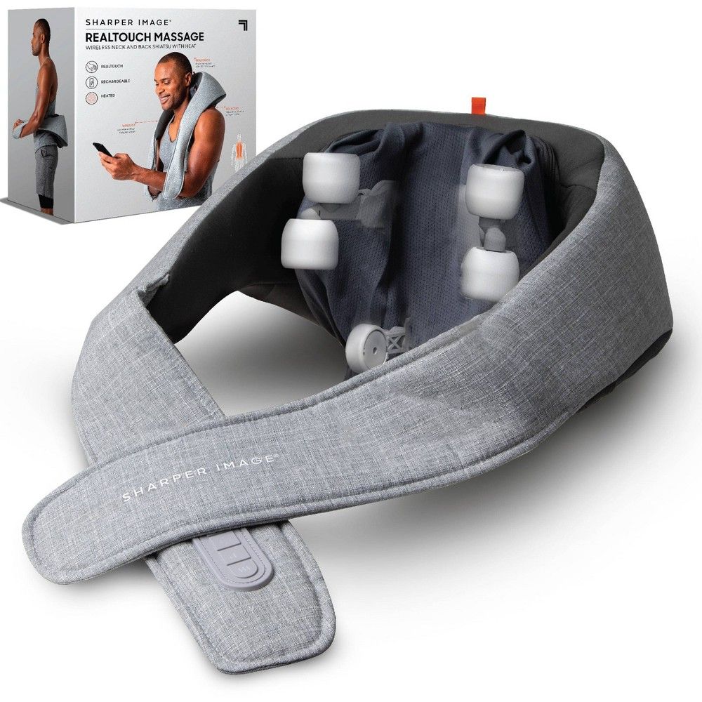 Sharper Image Realtouch Shiatsu Wireless Neck and Back Massager with Heat - Gray | Target