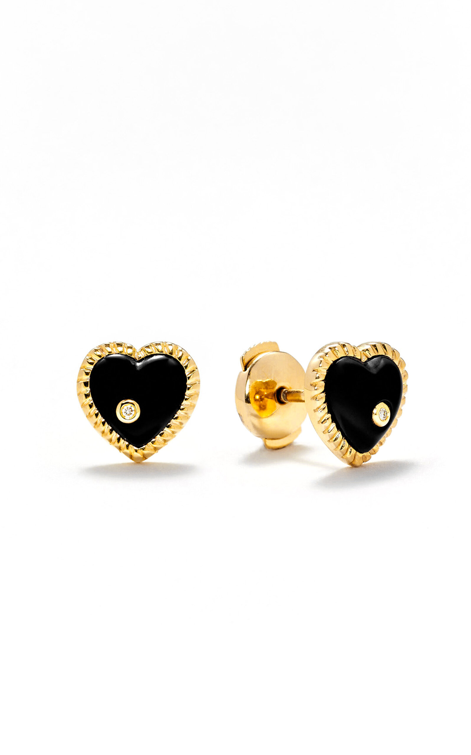 9K Yellow Gold Onyx Dome Heart Stud Earrings | Moda Operandi (Global)