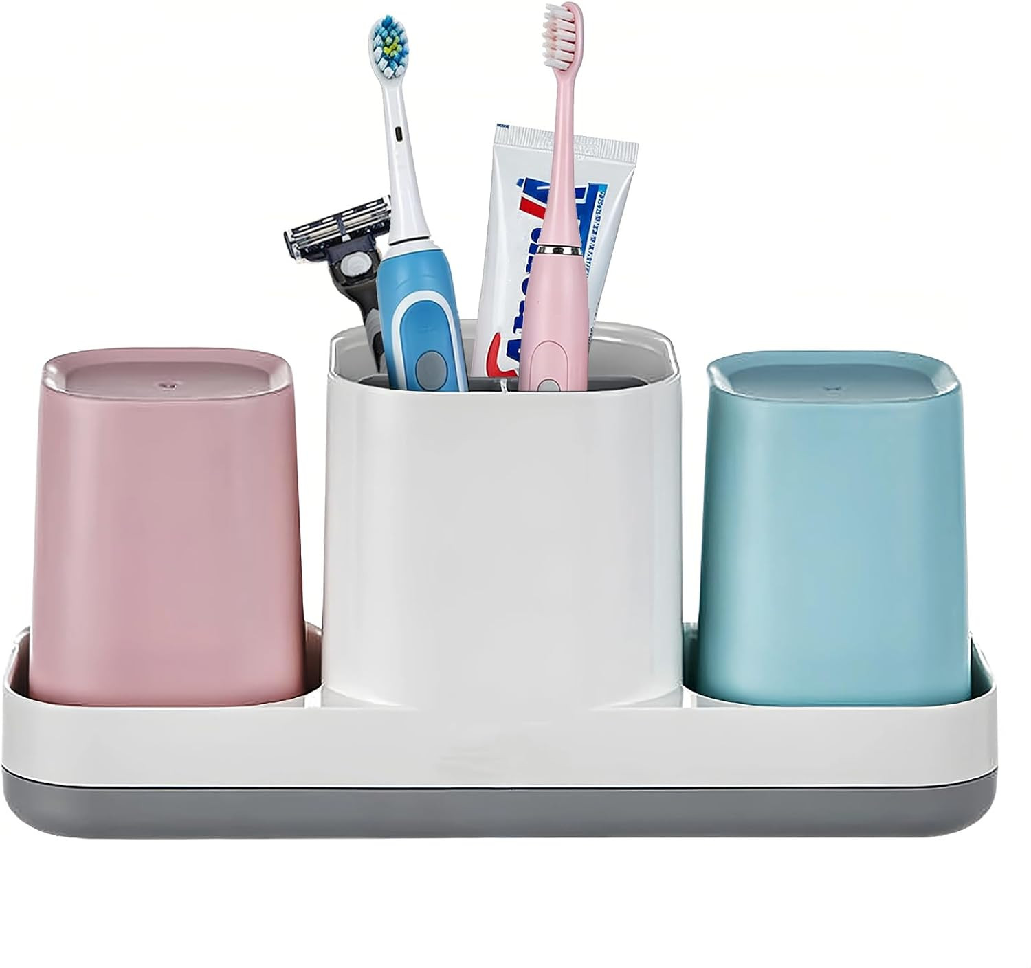 Toothbrush Holder for Bathroom, Kids Toothbrush Holder with Cups, Electric Toothbrush Holder for Bathroom Decor, Kids Bathroom Accessories Set with Toothpaste Holder, Pink & Blue | Amazon (US)