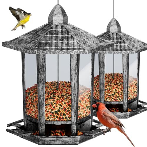 Birdream 2 Pack Bird Feeders for Outdoor, Retro Pagoda Design Fun Installation Bird Feeder, Attracting Wild Birds Chickadees Goldfinches Cardinals Finches and Sparrows - Retro Silver | Amazon (US)