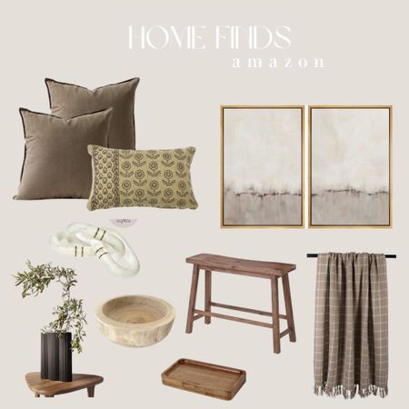 Amazon home decor finds, I have the pillow covers in khaki and they’re 10/10, art print set of 2, wooden bench, plaid throw blanket, textured vase, wooden bowl for keys, fruit, etc, wooden tray for soap dispensers in the bathroom or kitchen, marble links #competition

#LTKunder100 #LTKhome #LTKunder50