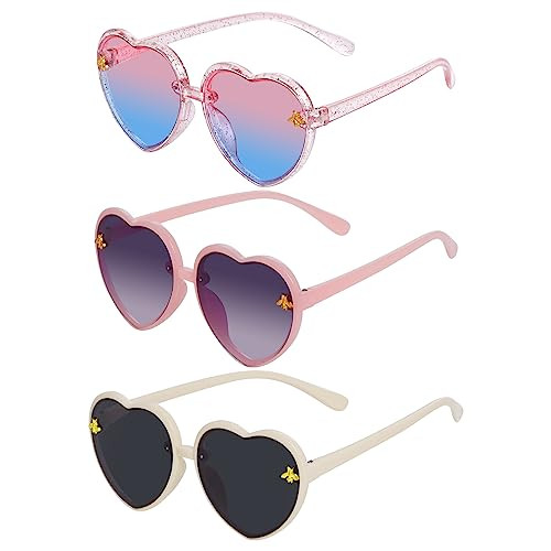 obmwang 3 Pieces Kids Heart Shaped Sunglasses Stylish Cute Bee Sunglasses for Toddler Girls Age 3... | Amazon (US)