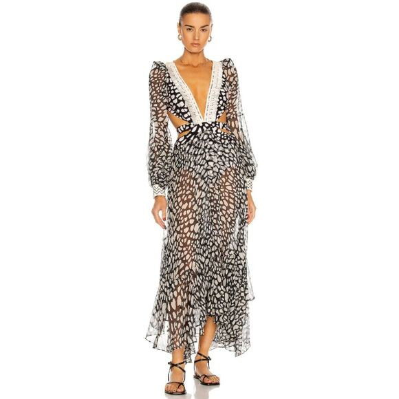 PATBO Women's Black Cream Spotted Fringe Beach Dress Size Small | Poshmark