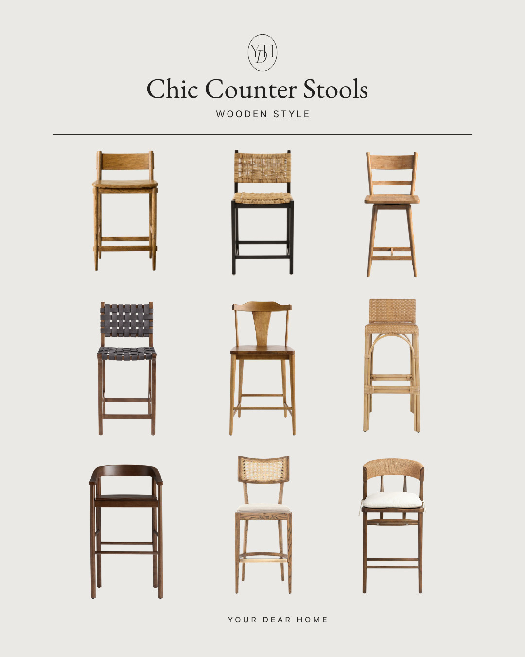 Counter stools are one of those pieces that can completely change the personality of a kitchen. Wooden tones, woven textures, cane details, and sculptural shapes bring so much warmth and softness to a space, especially in kitchens that lean white or neutral. These are the kinds of stools that make a kitchen feel collected instead of overly matched. 

 #LTKHome