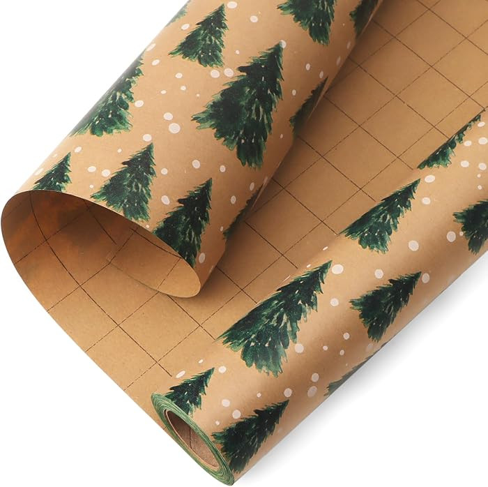 Ribbli Christmas Wwrapping Paper Vintage Christmas Tree Kraft Gift Wrapping - Mini Roll 17 Inch x... | Amazon (US)
