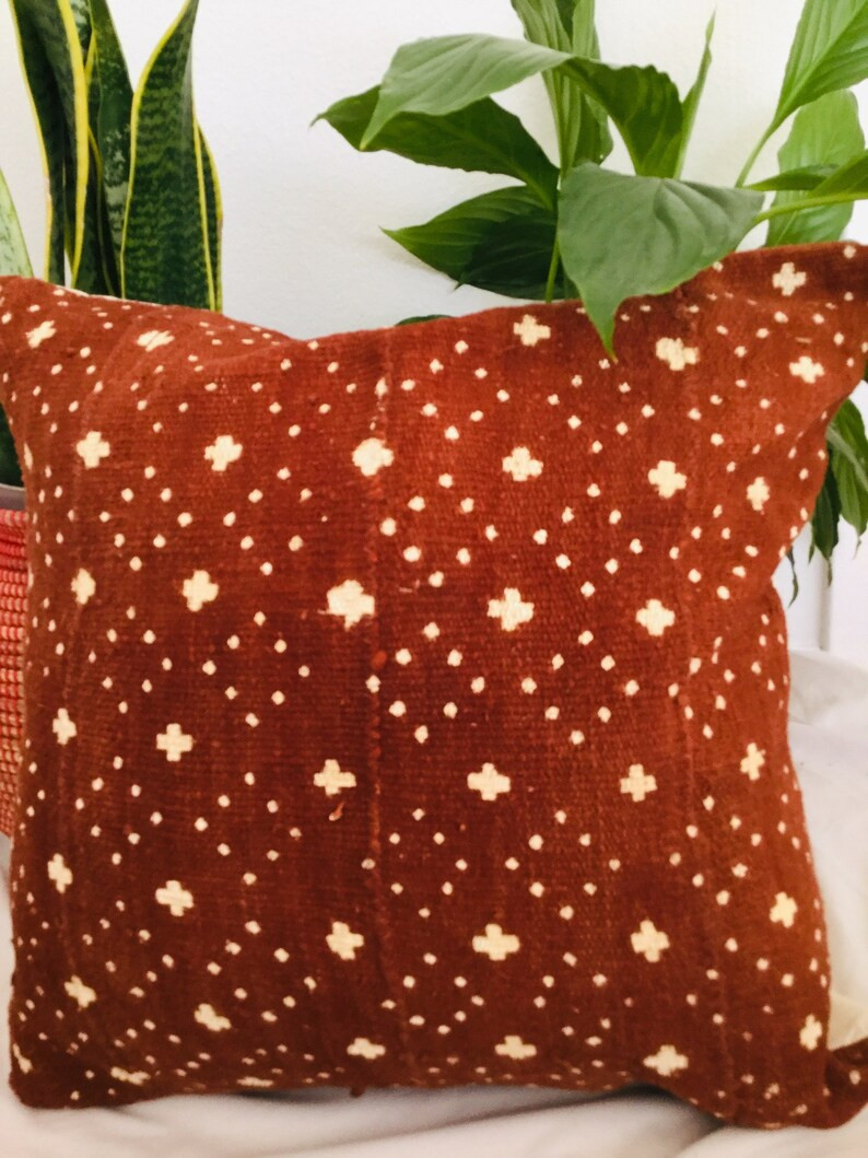 Rust Mudcloth Pillow With Stars and Dots/ Decorative Pillow | Etsy | Etsy (US)