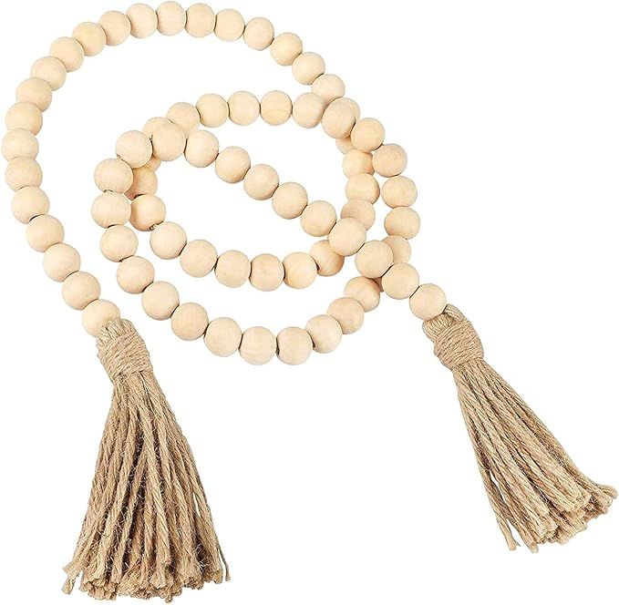 59 inch Wood Bead Garland Farmhouse Bead Garland with Tassels Holiday Decoration Home ... | Amazon (US)