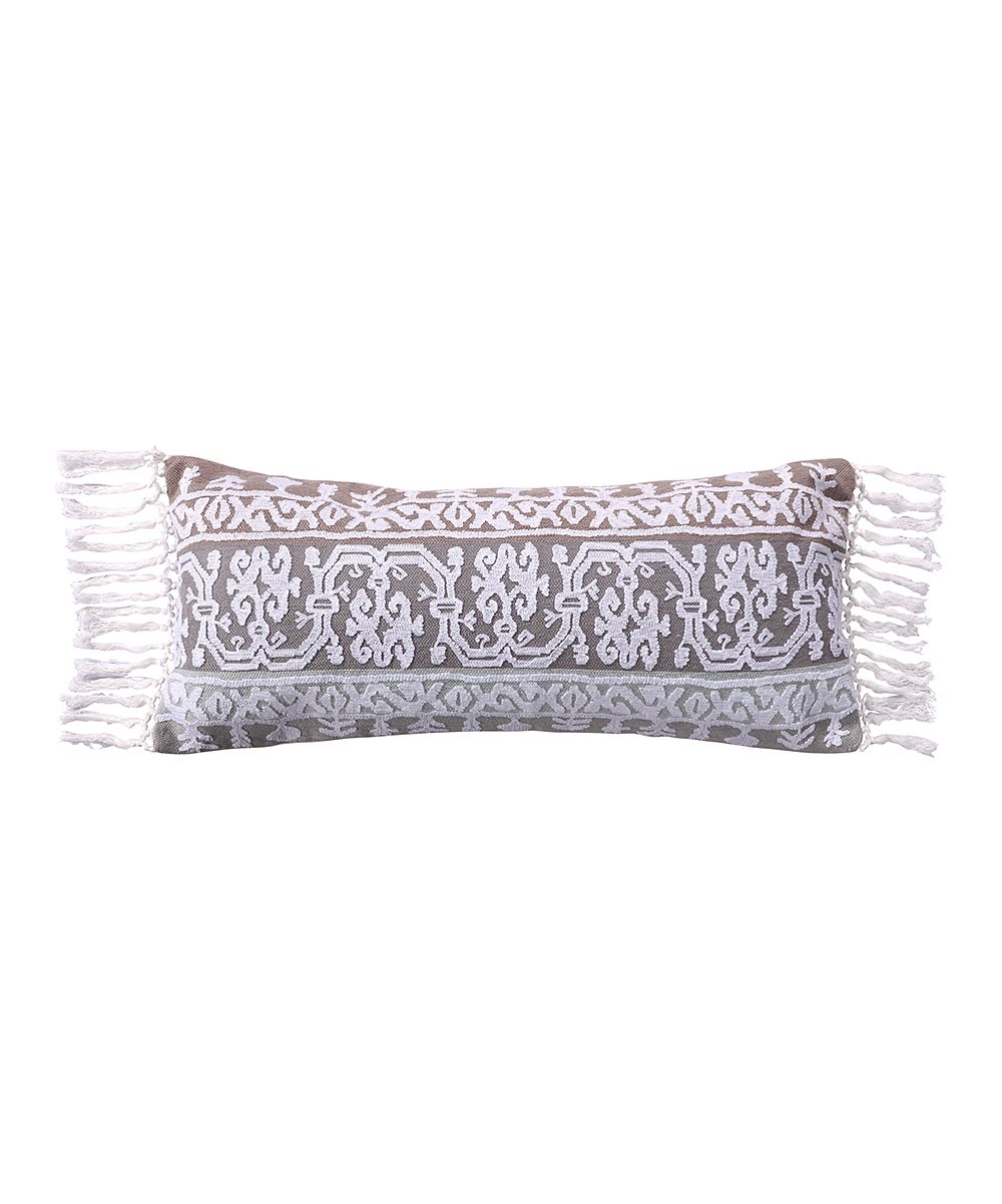 Levtex Home Throw Pillows Grey, - White & Spa Josie Crewel Embroidered Tassel Pillow | Zulily